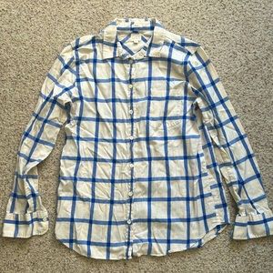J Crew White and Blue Windowpane Flannel
